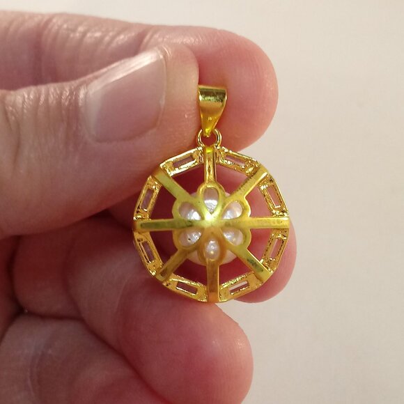 Gold 925 Silver Genuine White South Sea Pearl Diamond Zircon Necklace Pendant - Picture 8 of 8